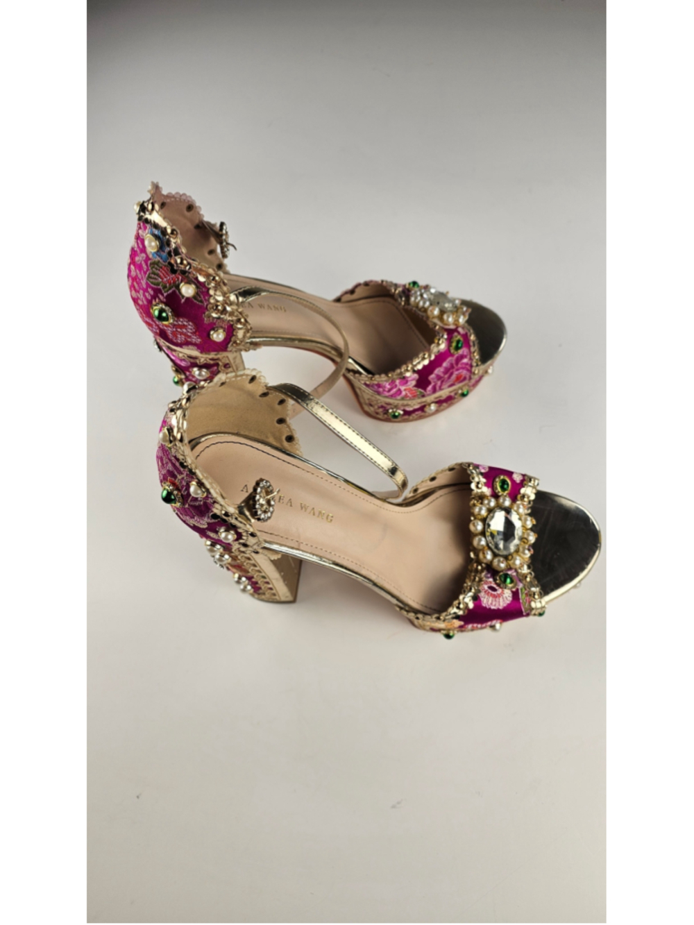Embellished Pink Floral Platform Heels by ALTAIR WANG - Picture 5 of 8